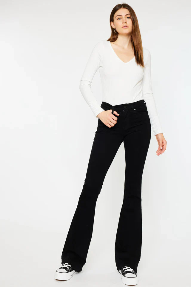 Black Mid Rise Flare Jeans (Petite)