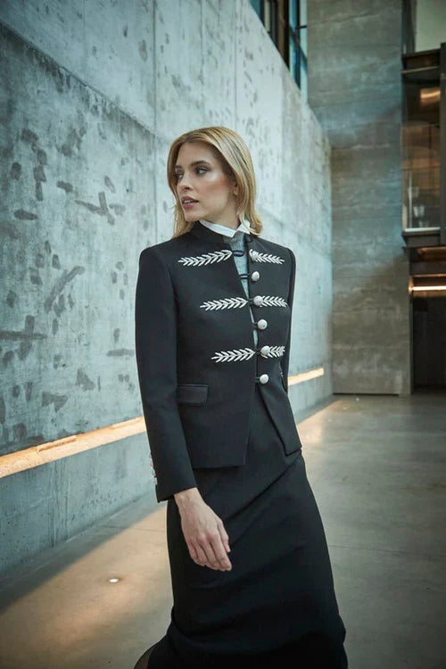Ace Black Blazer with Silver Embroidery
