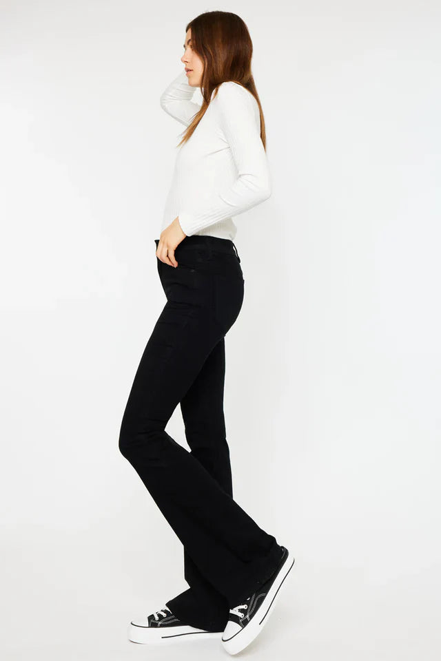 Black Mid Rise Flare Jeans (Petite)
