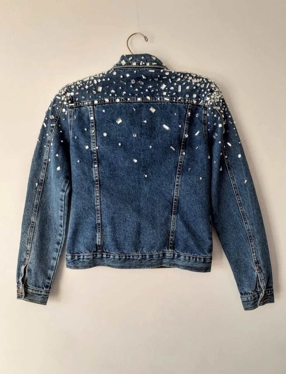 Women Denim Jacket With Crystals and Pearls