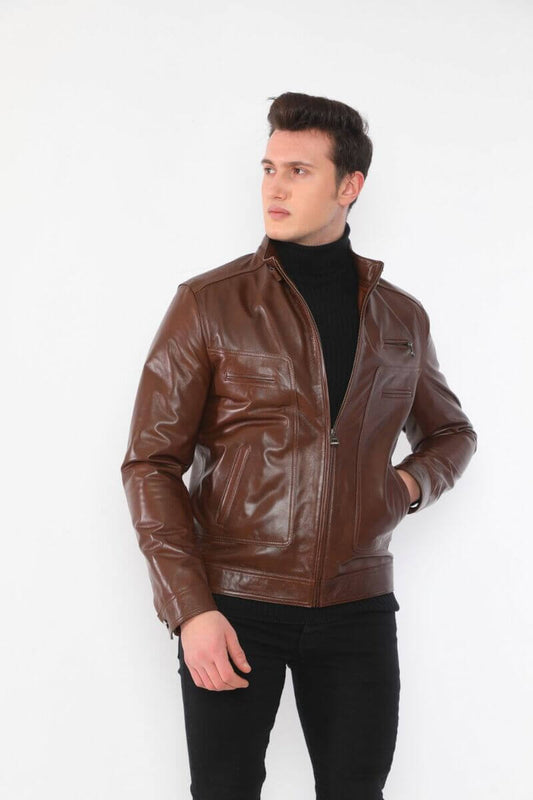 Pedro Brown Leather Jacket For Men