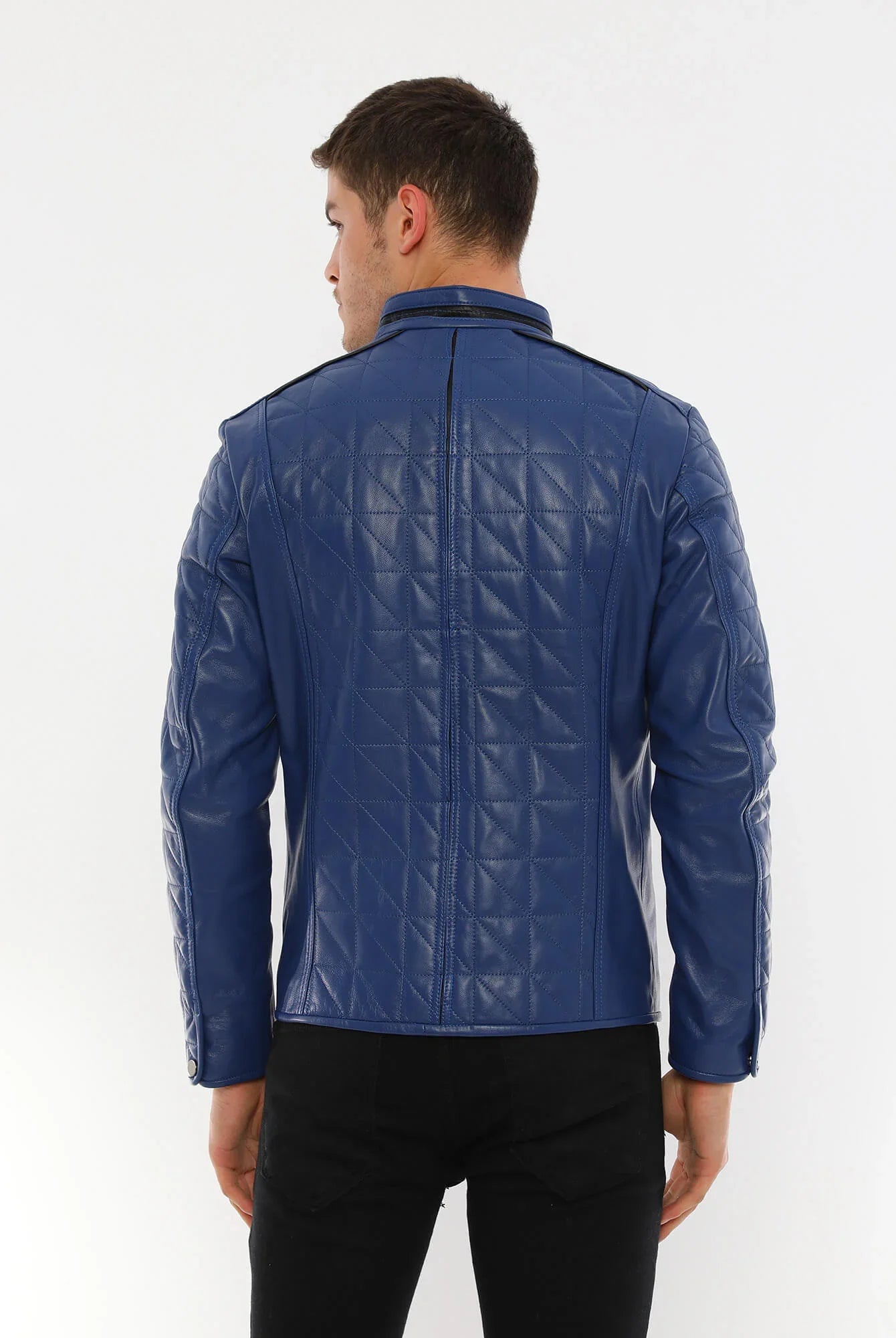 Alanzo Blue Biker Leather Jacket For Men