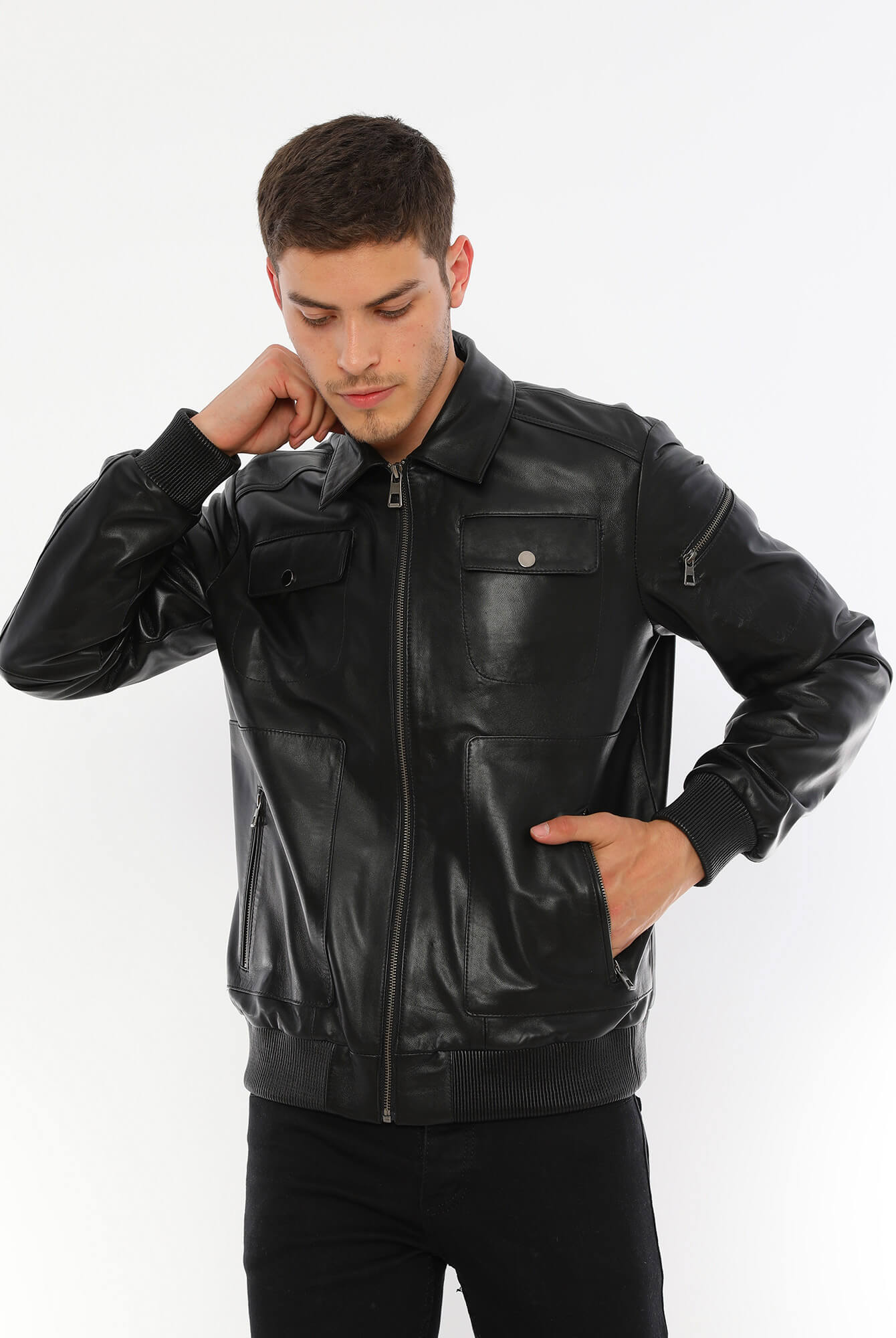 Thomas Black Leather Jacket For Men's