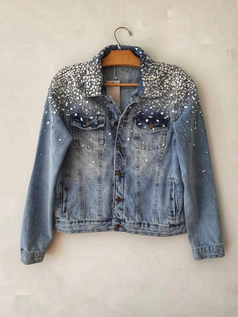 Light Blue Women Denim Crystals Jacket