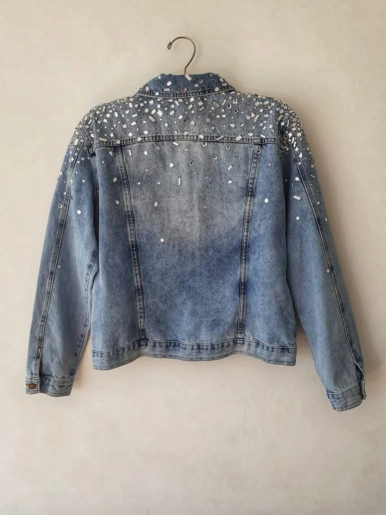 Light Blue Women Denim Crystals Jacket