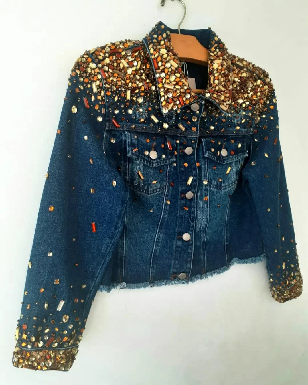 Gold and Brown Crystals Denim Jacket