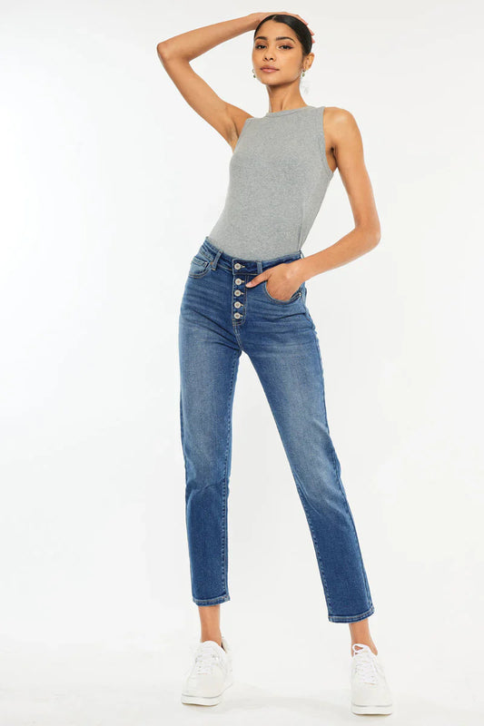 Robo High Rise Mom Jeans - Front View