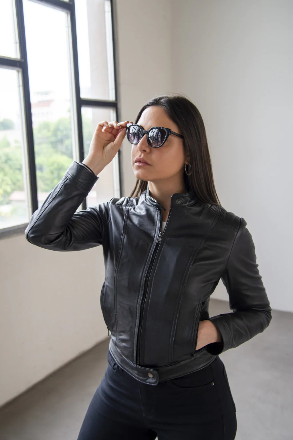 Roadster Jet Black Biker Leather Jacket