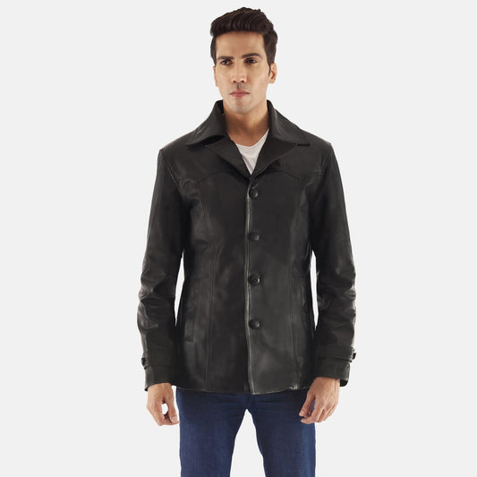 Men's Black Genuine Leather Coat