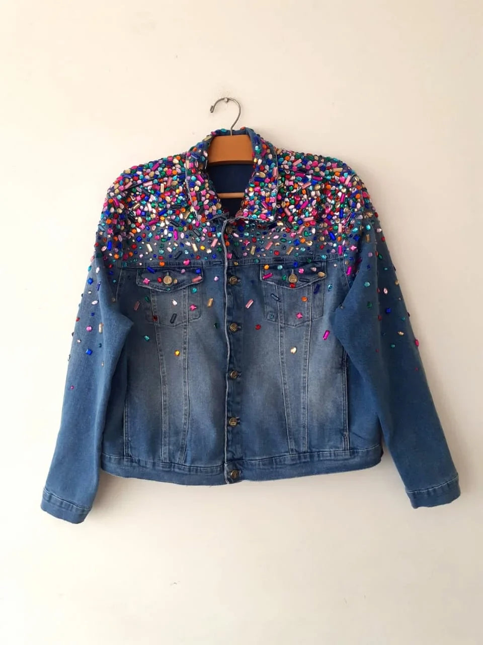 Colorful Crystal Stones Constellation Denim Jacket