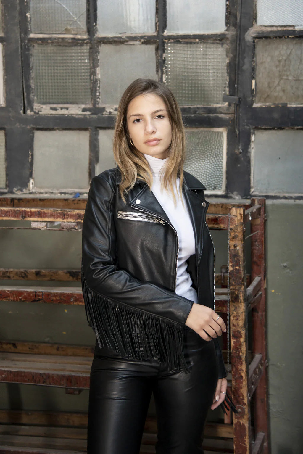 Fringe Style Women Biker Leather Jacket