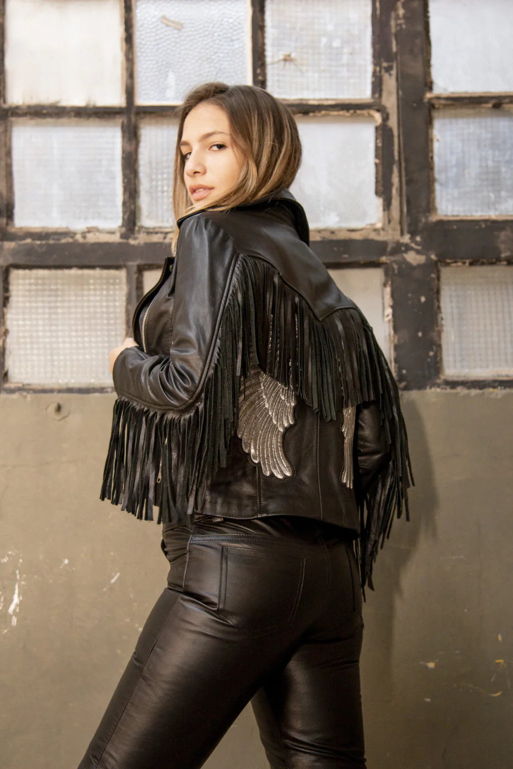 Fringe Style Women Biker Leather Jacket