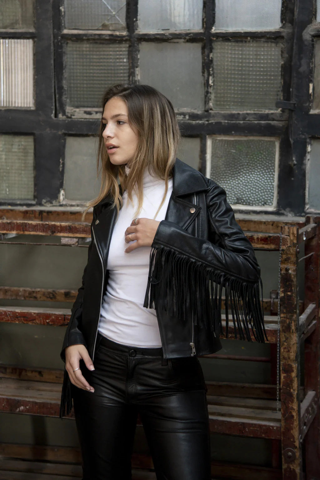 Fringe Style Women Biker Leather Jacket