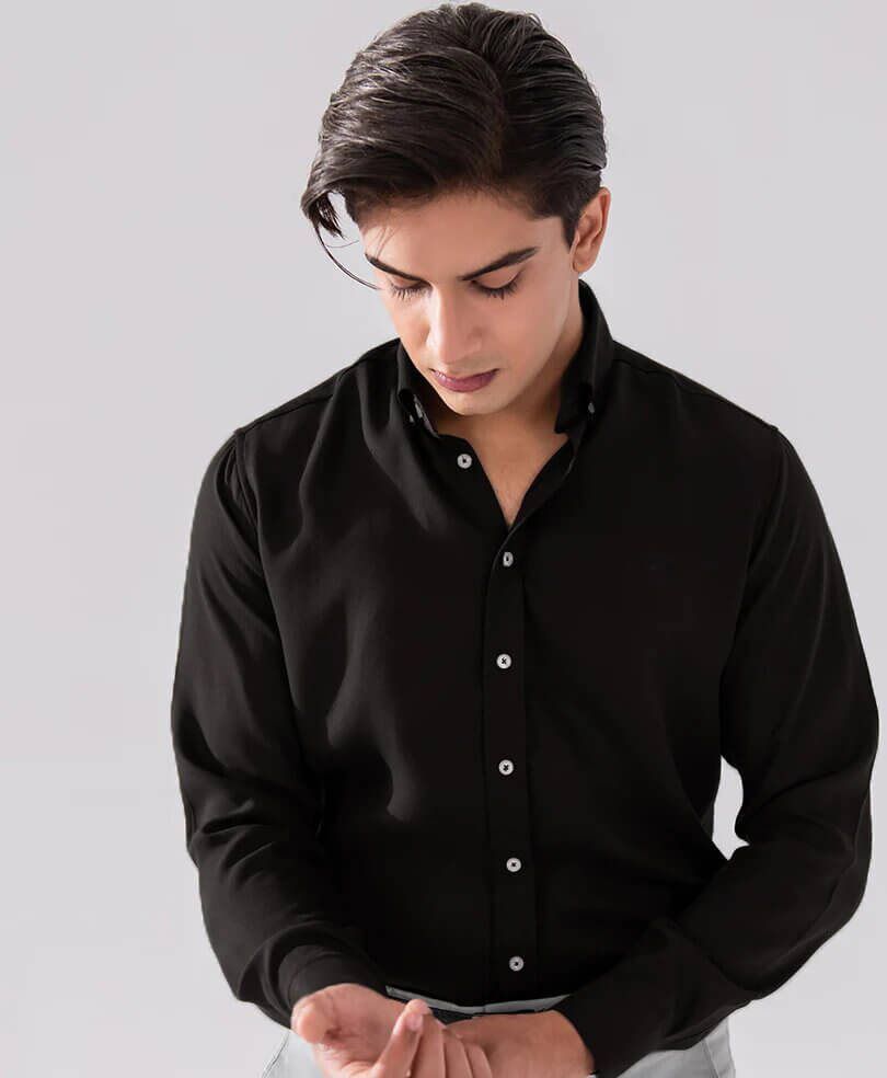 Plain Black Cotton Shamery Men Shirts